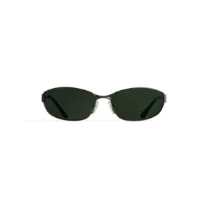 Mercury Oval Dark Silver Metallic Sunglasses with Mirrored Green Lenses